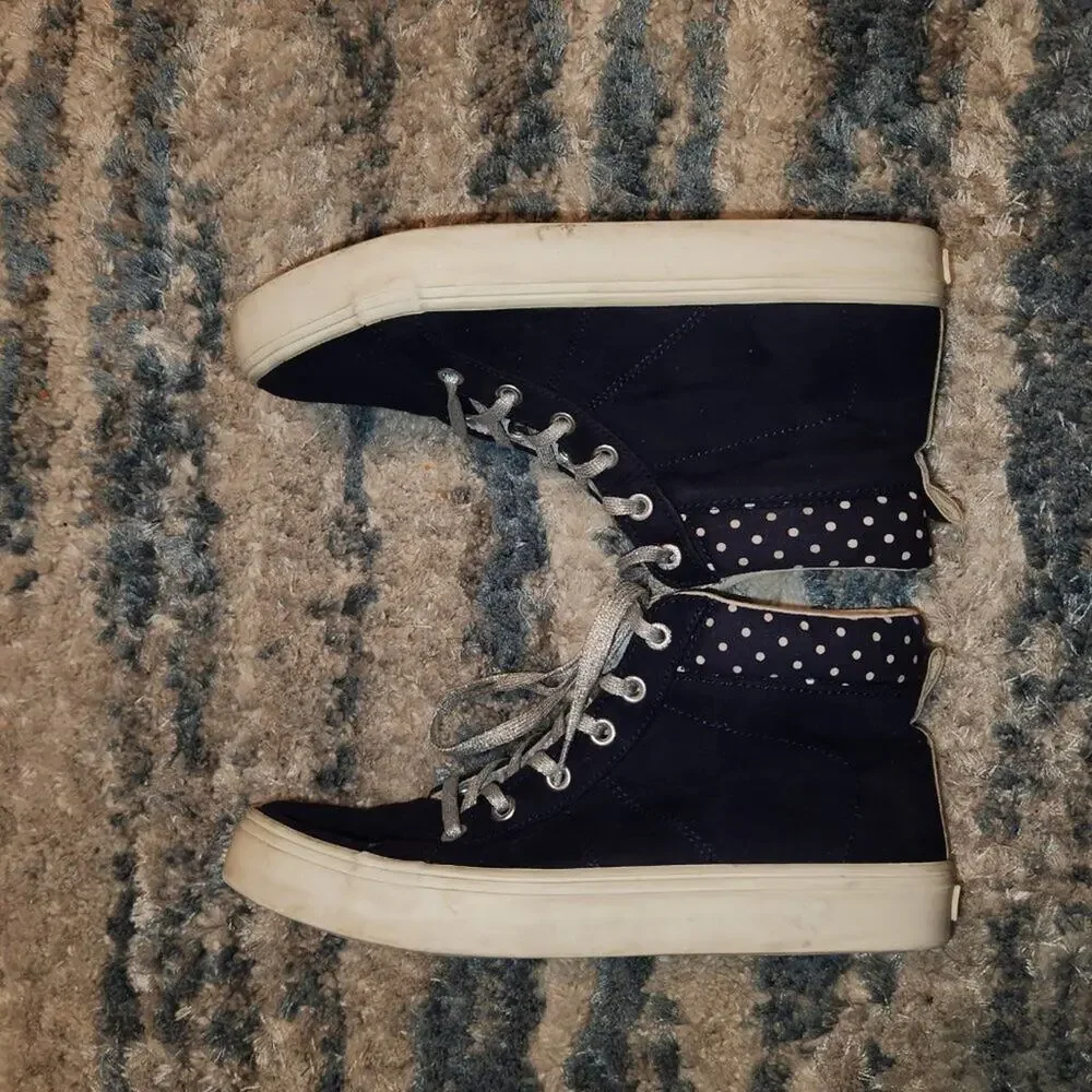 OLD NAVY Girls Faux Suede High Tops Sneakers Boots Metallic Lace up Blue || sz 4